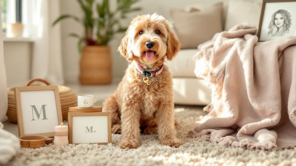 Goldendoodle with curated personalized pet gifts