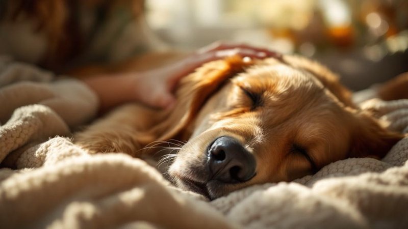 Tender bond between owner and golden retriever