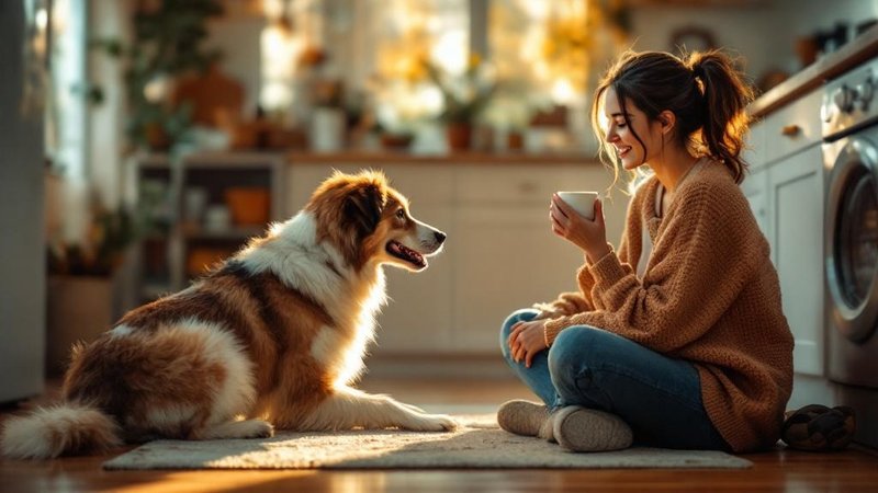 Person sitting on floor building trust with shy rescue dog